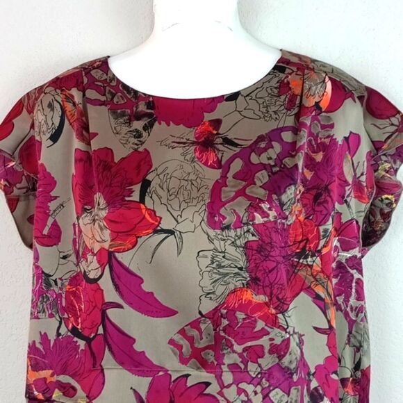 Kensie Women Floral Cap Sleeve Scoop Neck Top Sz L - Picture 3 of 9